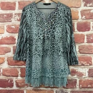 Ali Miles Top Women's M Multicolor Boho Abstract Burnout Sheer Tiered Shirt